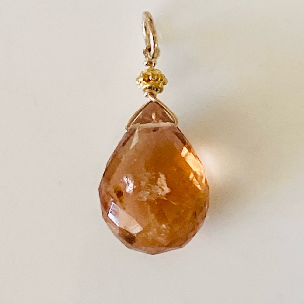 14k-22k Solid Gold Spessartite Garnet Teardrop Necklace Pendant